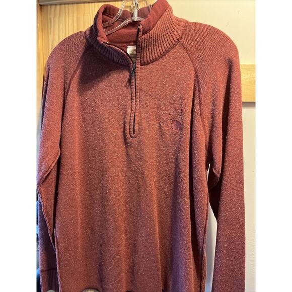 The North Face Men’s L Red Long Sleeve 1/4 Zip Cotton Acrylic Wool Blend Sweater - Picture 4 of 16